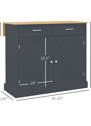Rolling Kitchen Island with Drop Leaf Wood Breakfast Bar, Farmhouse Kitchen Cart with 2 Drawers, Dark Gray