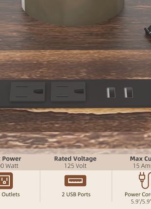 Printer Stand with Socket and USB Charging Ports, Industrial Mobile Printer Table with Storage and Wheels, Rustic Brown