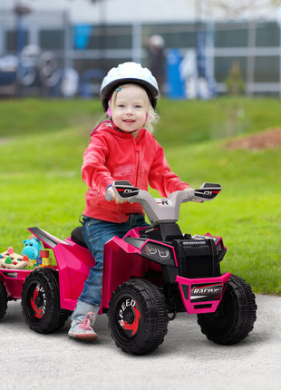6V Electric Toy Car with Back Trailer, Forward Backward, Wear-Resistant Wheels for Ages 18-36 Months, Pink