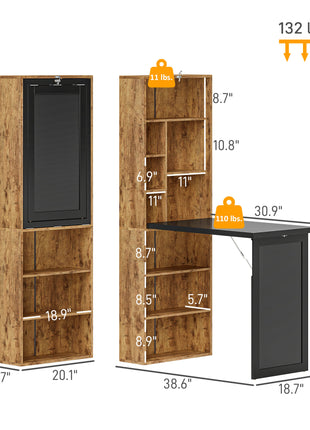 Fold-out Convertible Home Office Desk, Computer Desk with Blackboard and Side Shelf, Rustic Brown