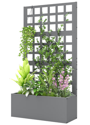Galvanized Raised Garden Bed Planter Box with Trellis for Climbing Plants, Vegetable, Vines, 24" x 9" x 44.5", Gray