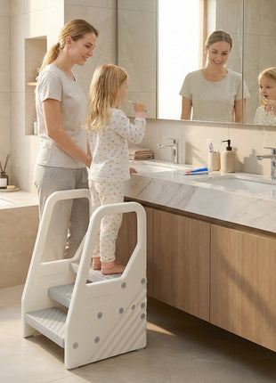 Adjustable 3 Step Toddler Tower with Handles, Non-slip Surface & Foot Pads, Gray