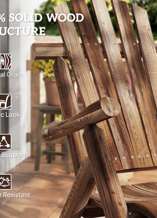 Outdoor Wooden Rocking Chair, Single-Person Adirondack Rocking Patio Chair with Rustic High Back, Slatted Seat and Backrest for Indoor, Backyard, Garden, Carbonized