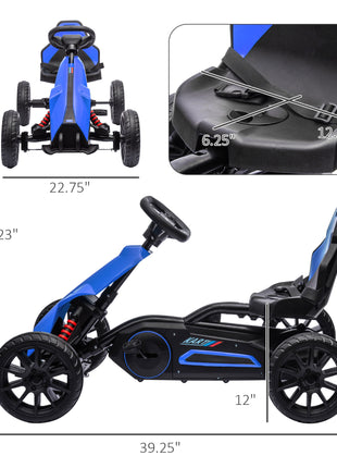 Kids Pedal Go Kart W/ Adjustable Seat, Swing Axle, Blue