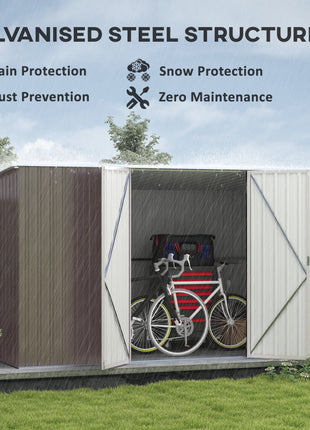 11.2' x 5.6' Storage Shed w/ Lockable Door, Galvanized Metal Utility Outdoor Shed for Backyard, Bike, Patio, Light Gray