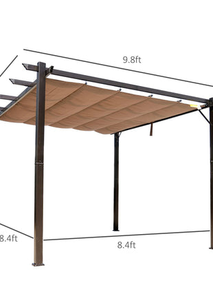 10' x 10' Outdoor Pergola Aluminum Gazebo w/ Retractable Canopy for Patio, Backyard, Party, Brown