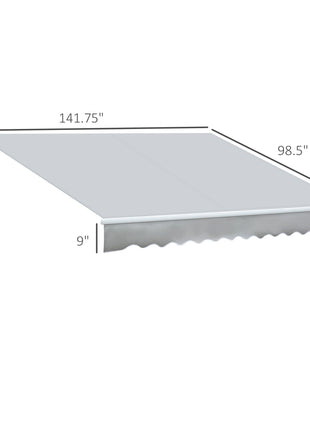 12' x 8' Retractable Awning Patio Awnings Sun Shade Shelter with Manual Crank Handle, 280g/m² UV & Water-Resistant Fabric and Aluminum Frame for Deck, Balcony, Yard, Light gray
