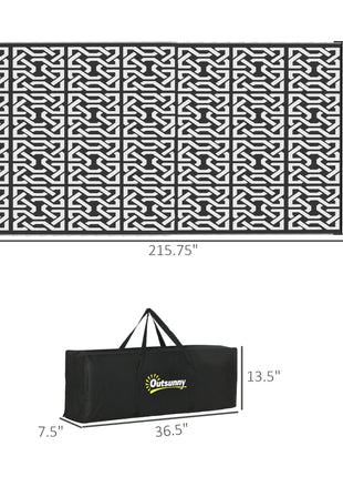 Reversible Outdoor Rug Carpet RV Camping Rugs with Carry Bag, 9' x 18', Black & White Chain