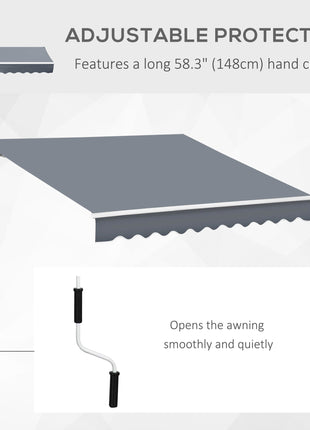 10' x 8' Patio Awning, Manual Retractable Sun Shade with UV Protection and Easy Crank Opening, Dark Gray