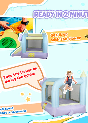 Inflatable Bounce House with Air Blower, Slide, Stakes, Repair Patches, Storage Bag, for Kids Ages 3-8, 98" x 65" x 79"