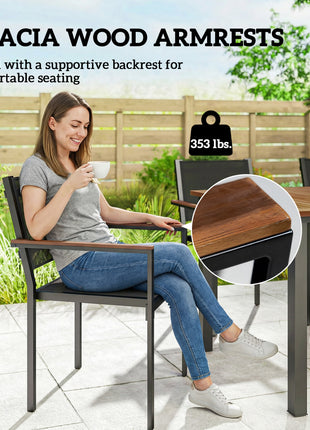 Outdoor Dining Set for 4, Patio Table and Chairs Set with 59" Rectangle Acacia Wood Table and 352 LBS Stackable Chairs