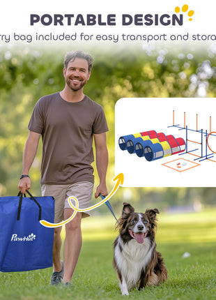 Dog Agility Training Equipment, 12-Piece Dog Obstacle Course with Adjustable Hurdle & Ring, 4 Tunnels, Weave Poles