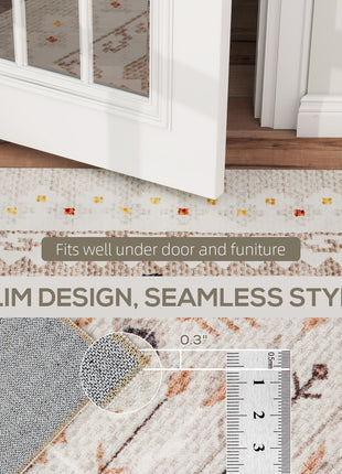 Machine Washable Area Rug 8x10, Non-Slip Boho Flannel Print Floor Carpet for Living Room, Bedroom, Dining Room, Brown
