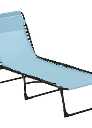 Folding Chaise Lounge Pool Chair with 4-Position Reclining Back, Pillow, Breathable Mesh & Bungee Seat, Baby Blue