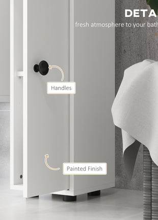 71" Small Bathroom Storage Cabinet, Narrow Toilet Paper Cabinet with Open Shelves, 2 Cabinets, Adjustable Shelves, White