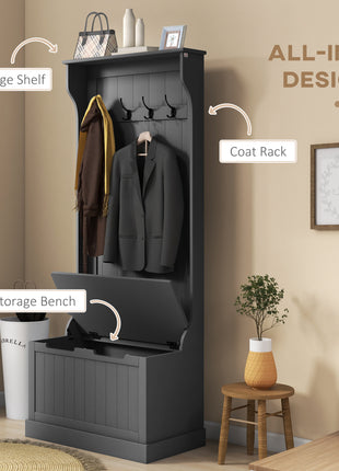 Entryway Hall Tree with Coat Rack and Sitting Bench, Mudroom Bench with Storage and Hooks, Black