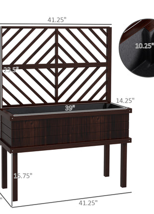 Elevated Wood Planter with Trellis for Climbing Plants, Raised Garden Bed with Legs and Drainage Holes, Carbonized