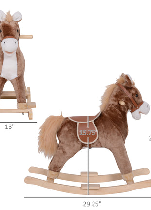 Kids Rocking Horse with Soft Plush Body, Wooden Base & Handle Grip for Years 3+