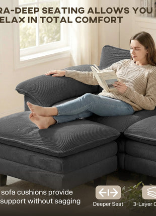 Sectional Sofa, L Shaped Couch with Deep Seat, Movable Ottoman and Pillow-top Armrests, Dark Gray