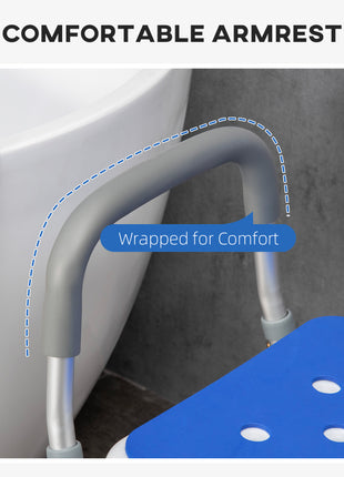 EVA Padded Shower Chair with Arms and Back, Bath Seat with Adjustable Height, Anti-slip Shower Bench for Seniors and Disabled, Tool-Free Assembly, 299lbs