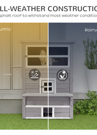 Outdoor Cat House, 3-Tier Kitty Shelter with 5 Escape Doors, Weather Resistant, Gray & White