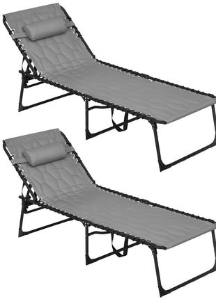 Folding Chaise Lounge Set with Reclining Back, 25.6" x 74" x 14.2", Gray