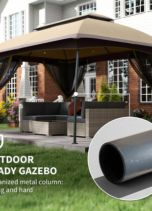 10' x 13' Patio Gazebo, Outdoor Gazebo Canopy Shelter with Netting, Vented Roof for Garden, Beige