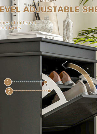 Modern Shoe Storage Cabinet with 2 Flip Drawers for 10 Pairs, Narrow Shoe Organizer for Entryway, Hallway, Black