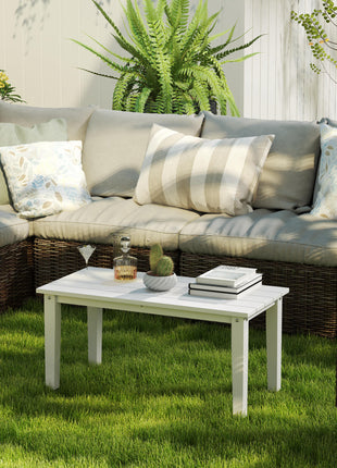 Rectangle Outdoor Coffee Table, HDPE All-Weather Outdoor Patio Table with Slatted Tabletop for Yard, Balcony, White