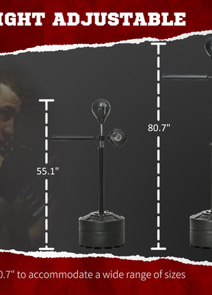 Free Standing Boxing Bag with Stand, Punching Speed Bag Reaction Bar Challenge with Suction Cups, 64-81in Adjustable Height for Teenagers and Adults, Black