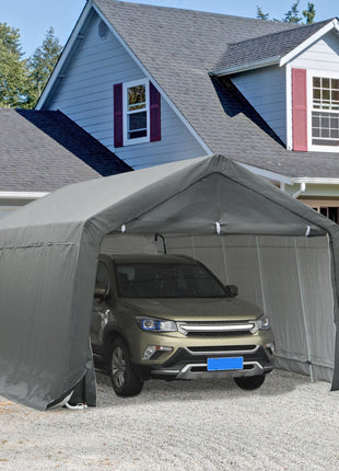 12' x 20' Carport Portable Garage, Heavy Duty Storage Tent, Patio Storage Shelter w/ Anti-UV PE Cover and Double Zipper Doors, for Motorcycle Bike Garden Tools, Gray