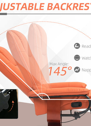 Faux Leather Recliner Chair, Swivel Recliner with Footrest, Armrest and Wood Base for Living Room, Orange