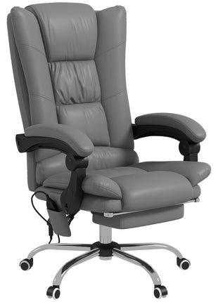PU Leather Executive Massage Office Chair with 4 Vibration, Computer Desk Chair, Heated Reclining Chair with Adjustable Height, Swivel Wheels, Gray