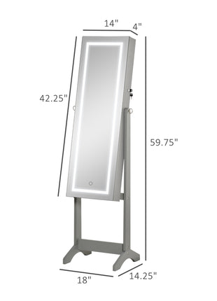 Floor Standing Jewelry Cabinet with LED Light, Lockable Jewelry Organizer with Full-Length Mirror, and 4 Adjustable Angles, Grey