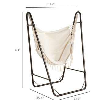 Hammock Chair with U Shape Stand, Hammock Swing Chair with A Side Pocket, Brown & Cream White