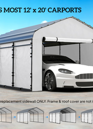 Carport Replacement Sidewall Panel for 12' x 20' Carports, UPF50+ Waterproof Replacement Side Wall Cover, White