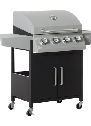 52" Barbecue Grill with Wheels 4+1 Burner Liquid Propane Gas Grill Outdoor Cabinet Style BBQ Trolley w/ Side Burner, Warming Rack, Storage Cabinet