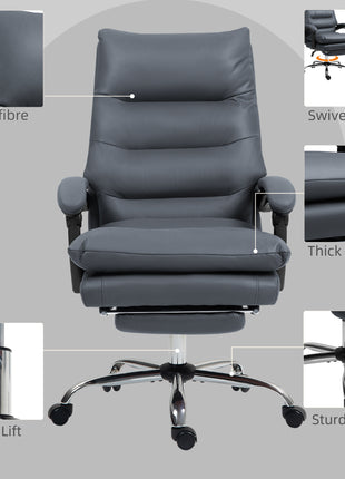 Microfibre Massage Office Chair, Heated Reclining Chair with Footrest, Double-tier Padding, Swivel Wheels, Dark Gray