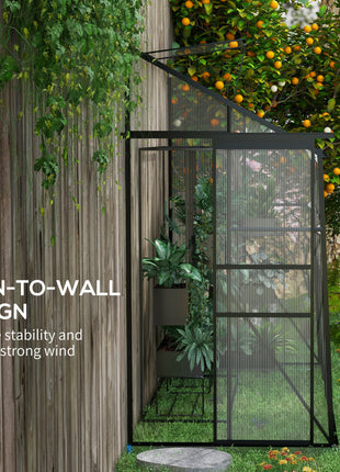 8' x 4' Walk-in Polycarbonate Greenhouse, Lean-to Aluminum Green House with Rain Gutter and Foundation, Black