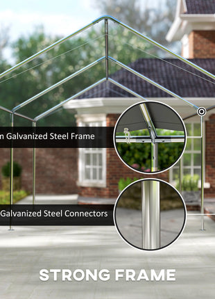 9.6' x 19.5' Carport Heavy Duty Galvanized Car Canopy w/ Included Anchor Kit, 3 Reinforced Steel Cables, Gray