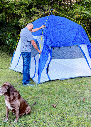 3 Person Pop Up Camping Tent Quick Setup Automatic Hydraulic Family Travel Tent w/ Windows Doors Carry Bag, Blue