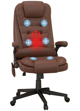 Massage Office Chair, Heated Reclining Computer Chair with 6 Vibration Points, Armrest and Remote, Brown