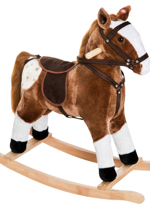 Kids Plush Toy Rocking Horse Pony Toddler Ride on Animal for Girls Pink Birthday Gifts with Realistic Sounds, Brown