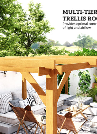 20' x 10' Wood Pergola, Outdoor Gazebo Grape Trellis with Stable Structure for Climbing Plant Support, Dark Brown