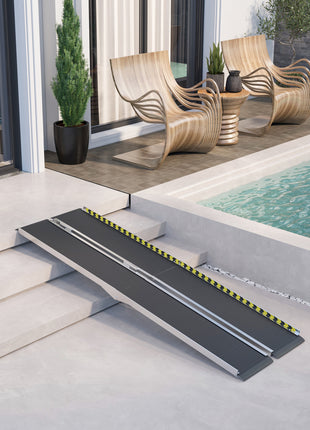 FSA/HSA Eligible Wheelchair Ramp, 8FT Foldable Threshold Ramp, Aluminum Handicap Ramp with Non-Slip Surface, Transition Plates Above and Below for Home, Doorways, Steps, 600lbs Capacity