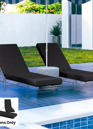 Set of 2 Chaise Lounge Cushion, 4" Thick Outdoor Lounge Chair Cushions with Ties for Patio, 21" x 72", Gray