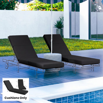 Set of 2 Chaise Lounge Cushion, 4" Thick Outdoor Lounge Chair Cushions with Ties for Patio, 21" x 72", Gray