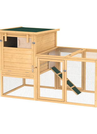 75" Wooden Chicken Coop with Nesting Box, Removable Tray, Ramp Run, for Garden Backyard, Natural Wood