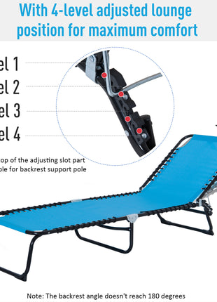 Foldable Chaise Lounge, 4-Position Reclining Back, Trifold Portable design and Breathable Mesh for Poolside,Camping, Hiking - Light Blue