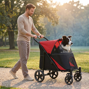 Dog Stroller for Large Medium Small Dogs up to 66 Lbs. 23.5" in Body Length, Red